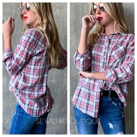 Vintage Plaid Button Down Shirt Mauve - Picture 1 of 6